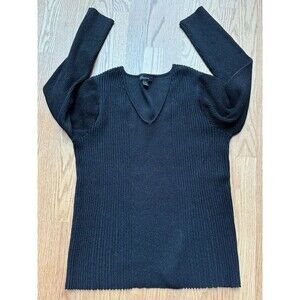 Alfani Metallic Ribbed‎ V-Neck Sweater Women’s Size 1X (16) Black
